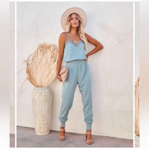 Vici pocketed laci cami jumpsuit